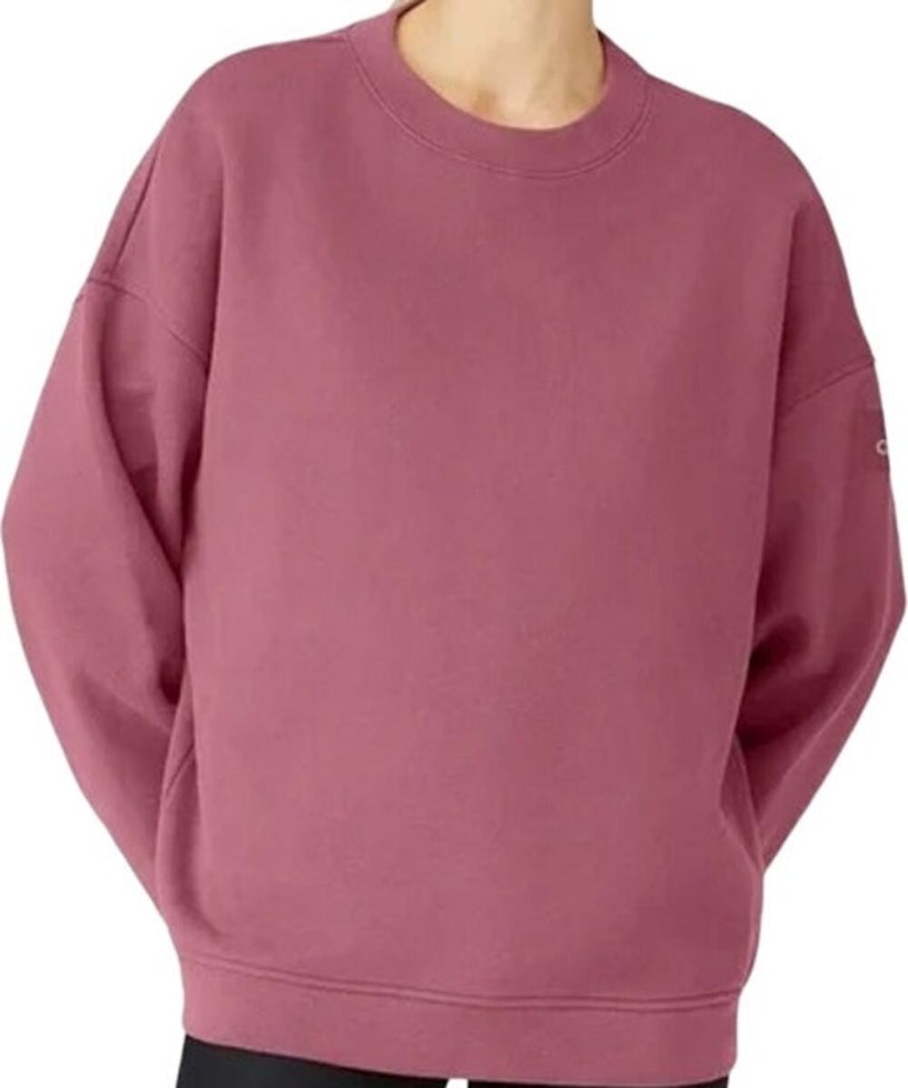 Alo Renown Heavyweight Crew Neck Pullover Sweatshirt Oversized Unisex Pink XL